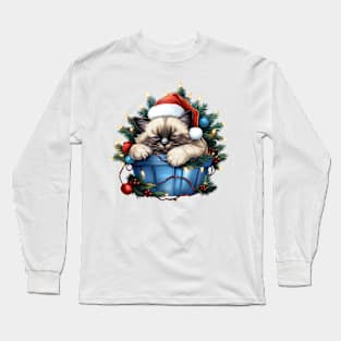 Lazy Siamese Cat At Christmas Long Sleeve T-Shirt